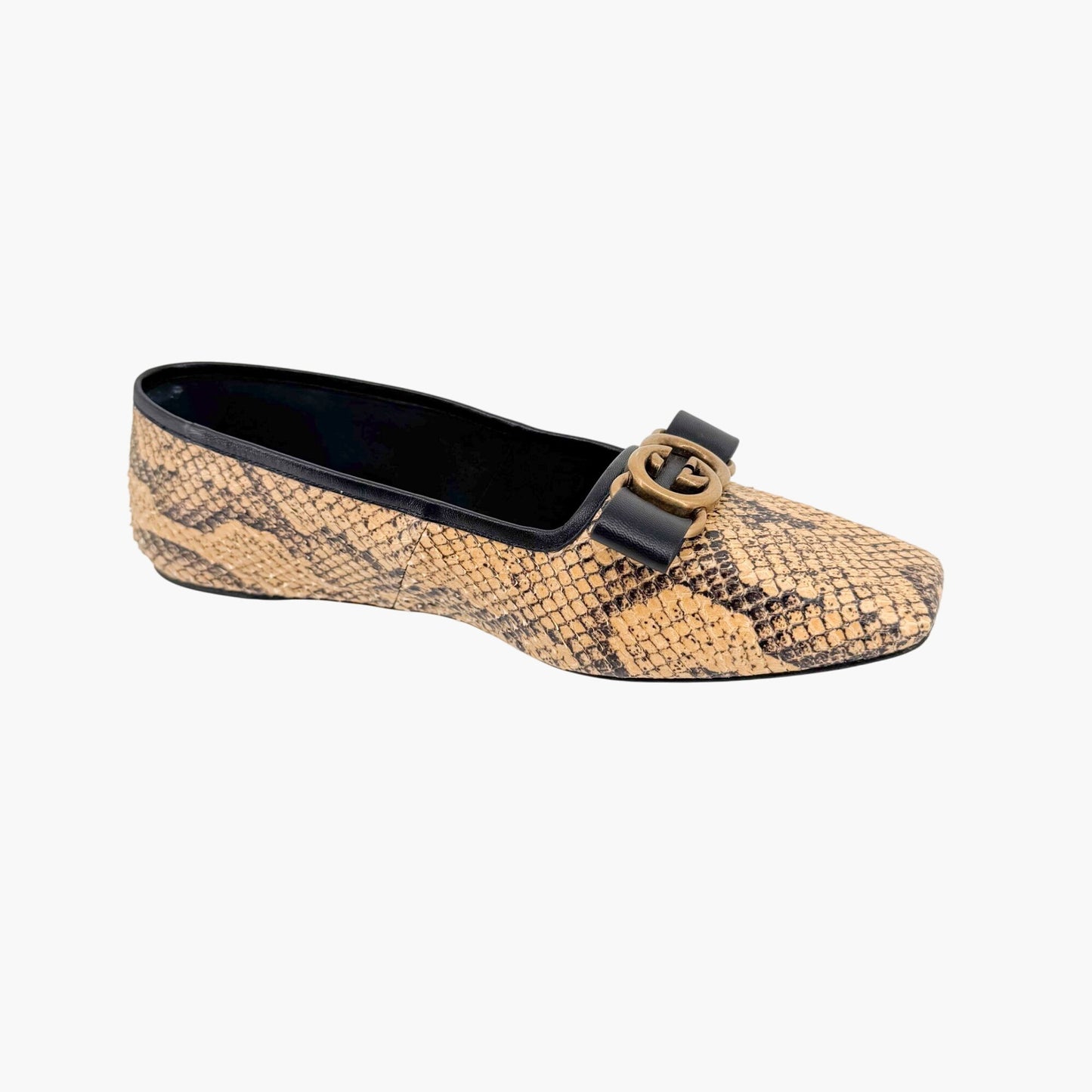 Gucci Evi Interlocking GG Lace Up Ballet Flats in Beige Python Snake Size 37.5