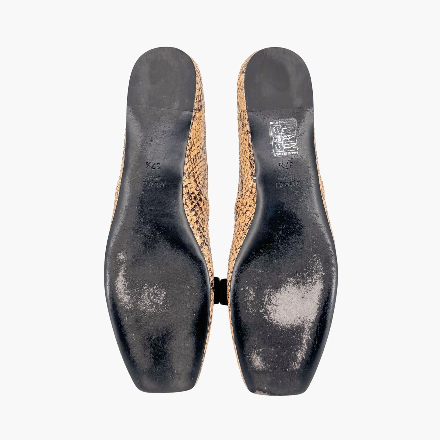 Gucci Evi Interlocking GG Lace Up Ballet Flats in Beige Python Snake Size 37.5
