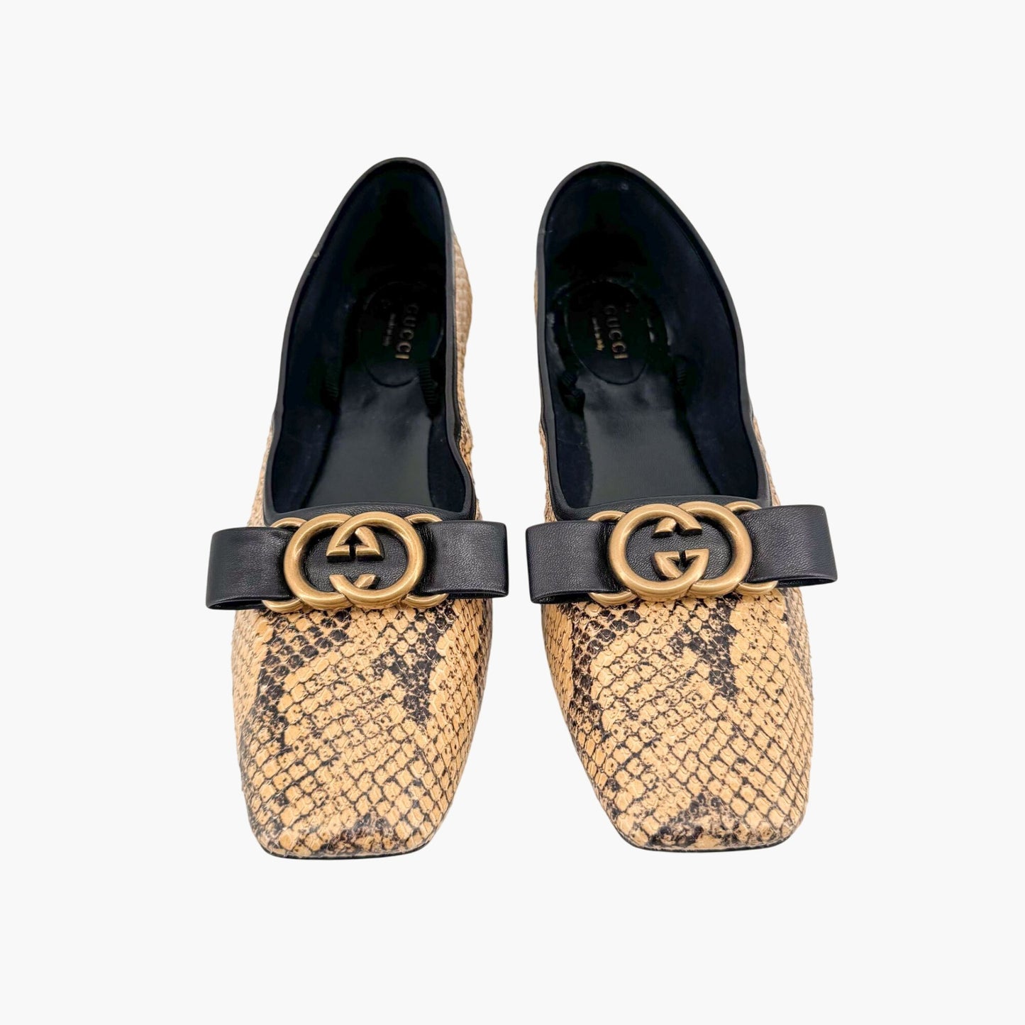 Gucci Evi Interlocking GG Lace Up Ballet Flats in Beige Python Snake Size 37.5