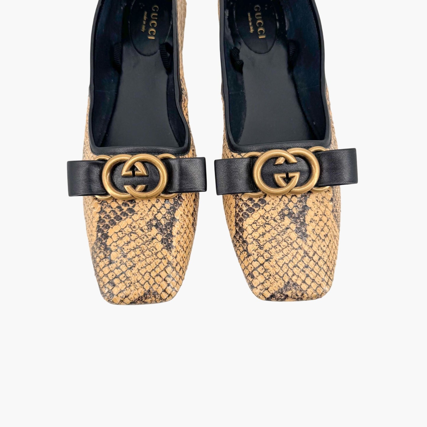 Gucci Evi Interlocking GG Lace Up Ballet Flats in Beige Python Snake Size 37.5