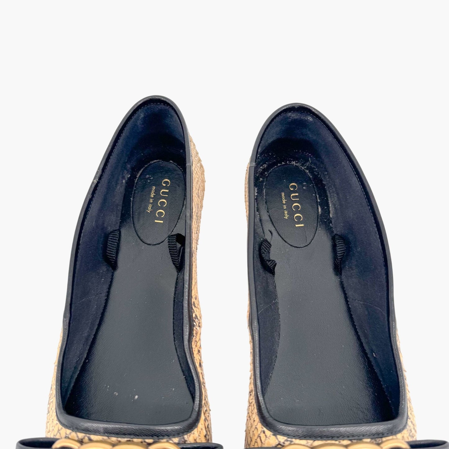 Gucci Evi Interlocking GG Lace Up Ballet Flats in Beige Python Snake Size 37.5