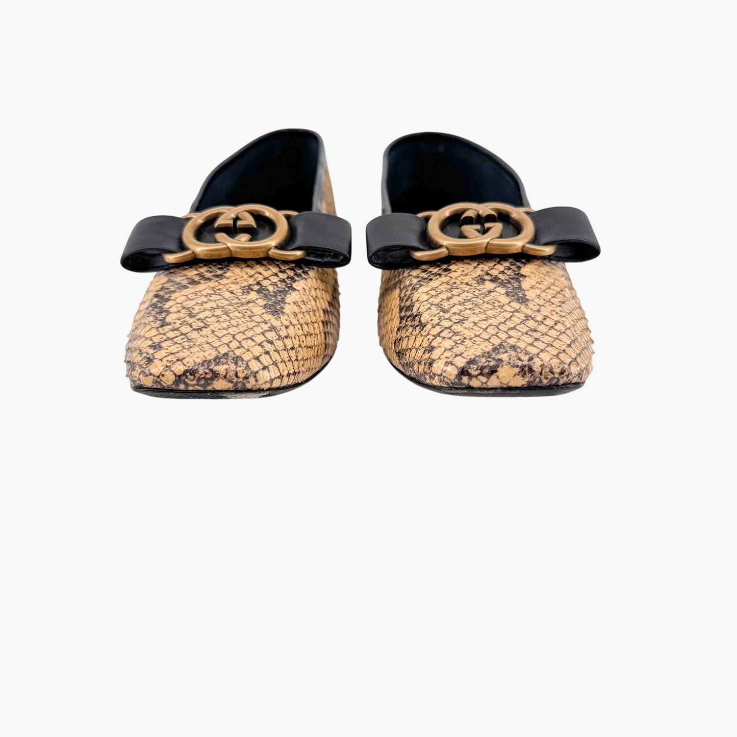 Gucci Evi Interlocking GG Lace Up Ballet Flats in Beige Python Snake Size 37.5