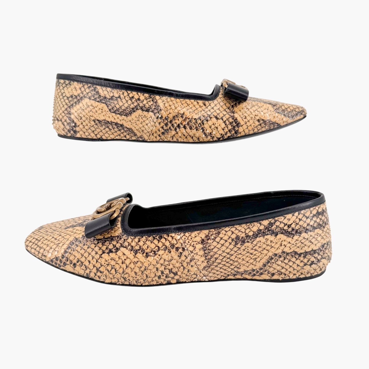 Gucci Evi Interlocking GG Lace Up Ballet Flats in Beige Python Snake Size 37.5