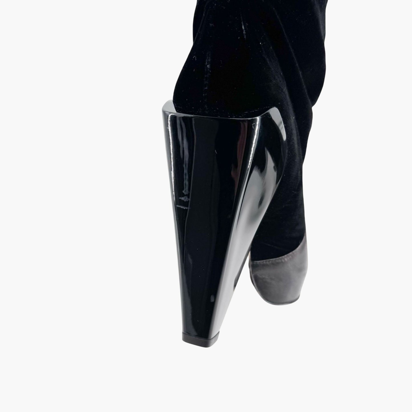 Versace Crystal-Embellished Cross Knee High Boots in Black Velvet and Leather Size 37