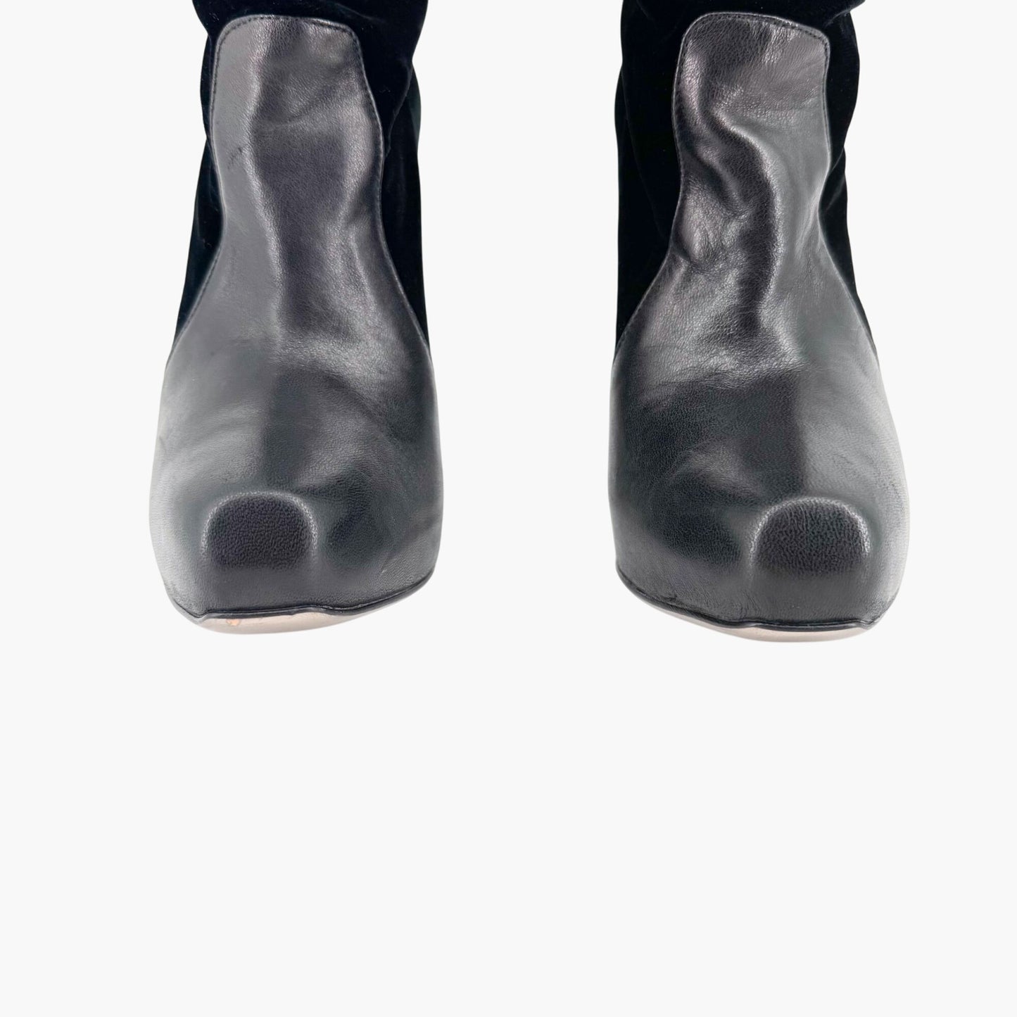 Versace Crystal-Embellished Cross Knee High Boots in Black Velvet and Leather Size 37