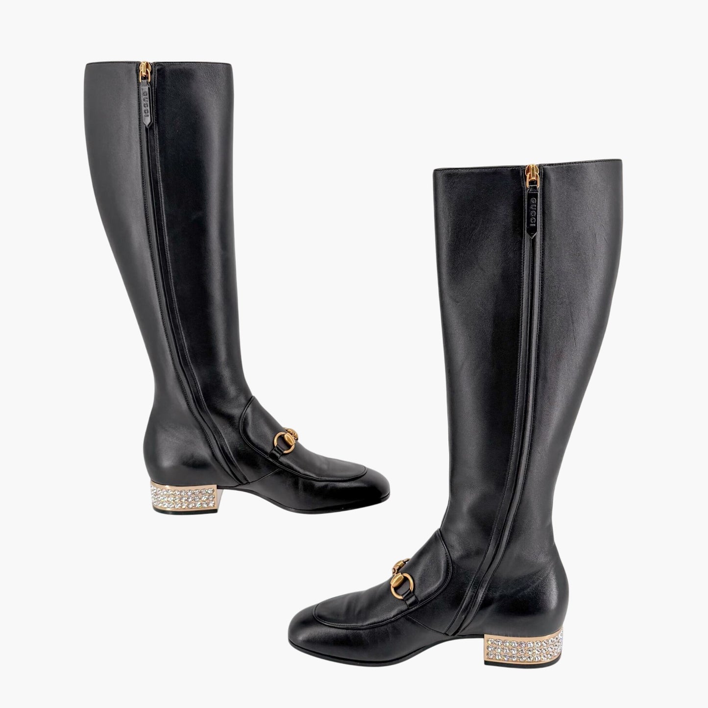 Gucci Black Leather Mister Horsebit Knee High Boots Size 37