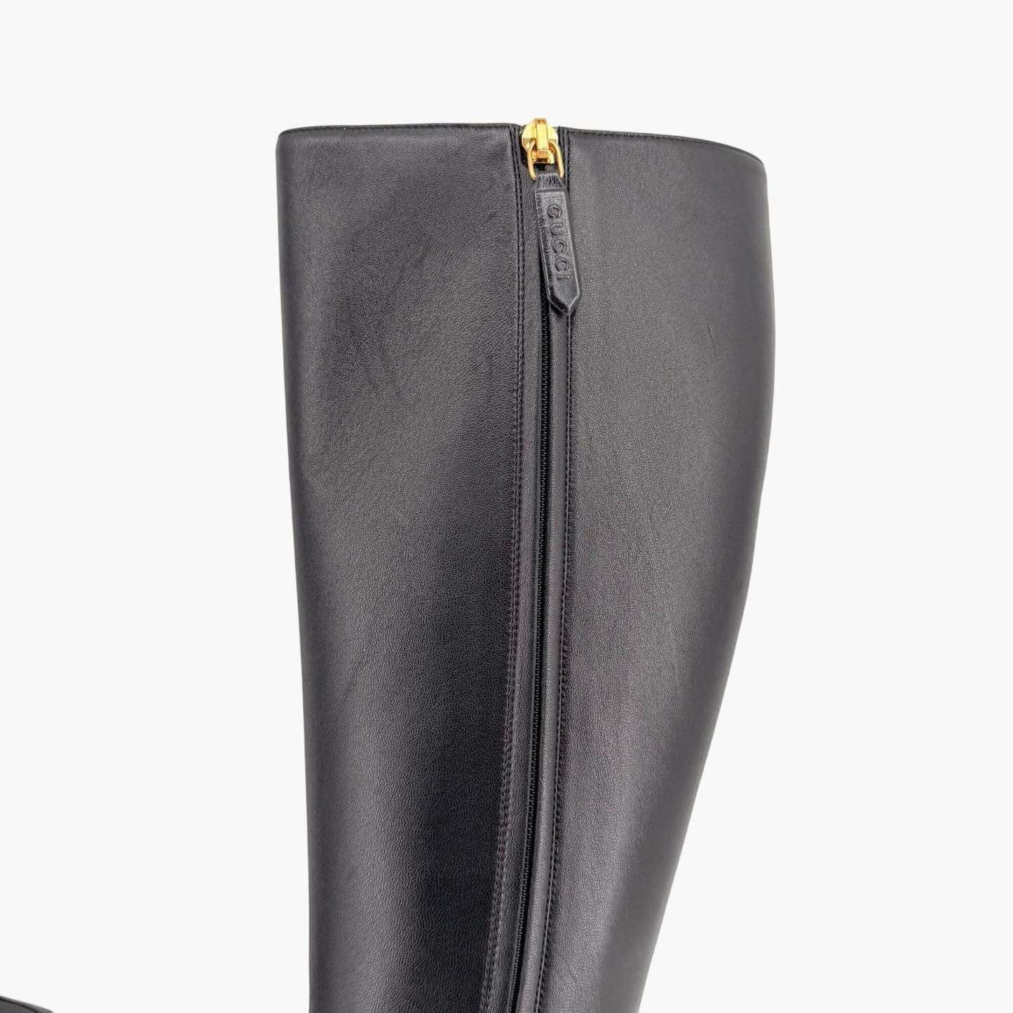 Gucci Black Leather Mister Horsebit Knee High Boots Size 37