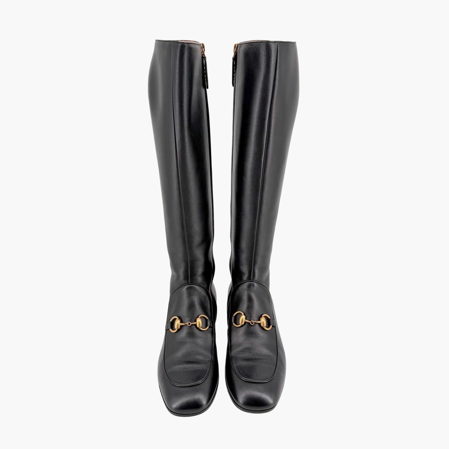 Gucci Black Leather Mister Horsebit Knee High Boots Size 37