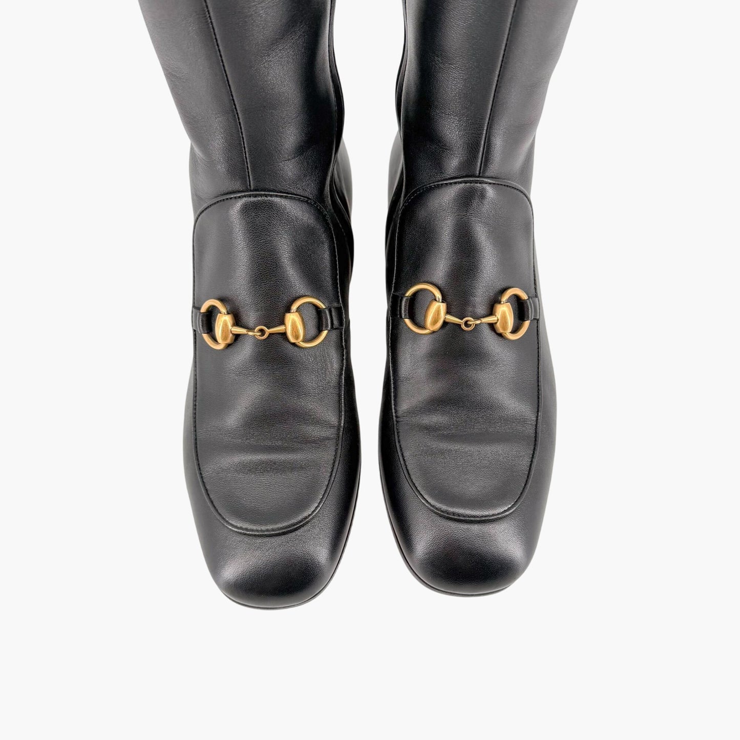 Gucci Black Leather Mister Horsebit Knee High Boots Size 37