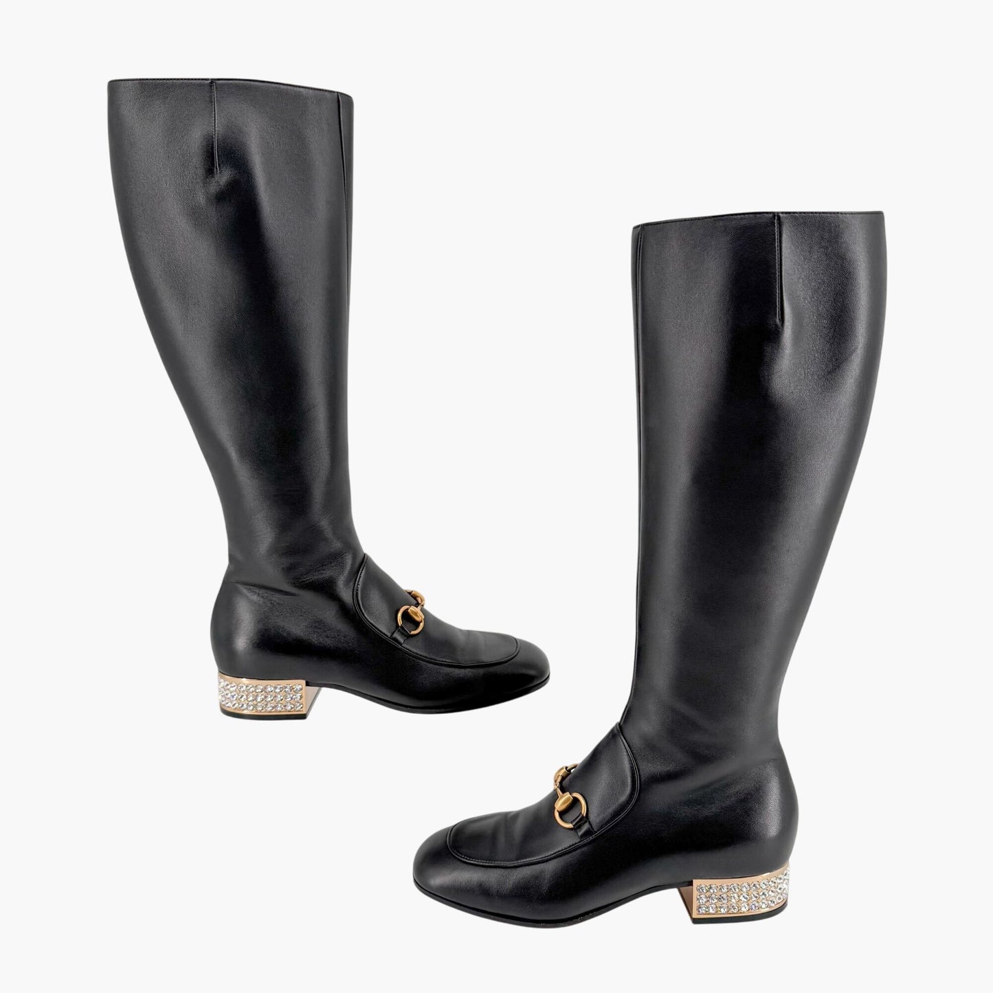 Gucci Black Leather Mister Horsebit Knee High Boots Size 37