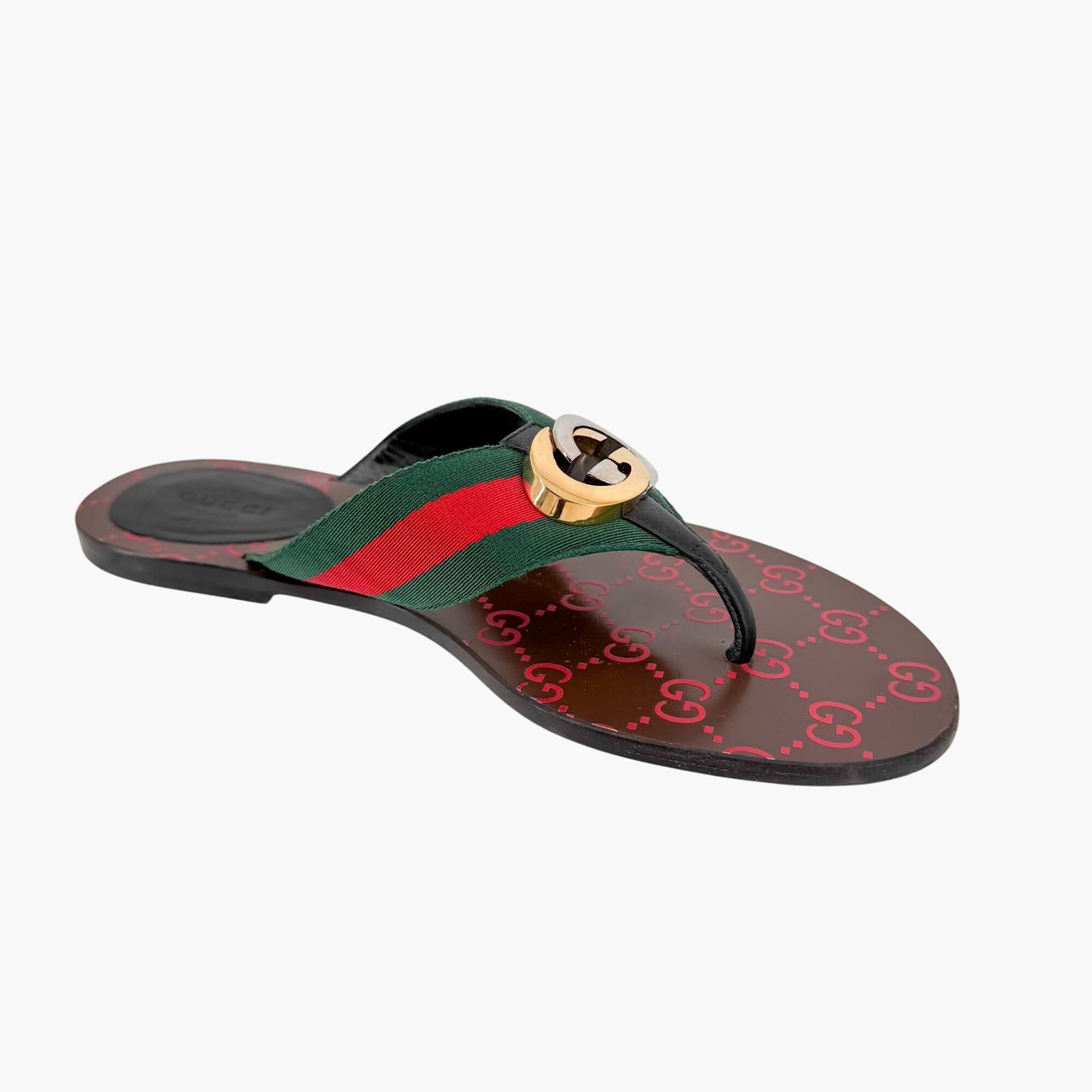Gucci Kika Web Stripe Interlocking G Thong Sandals Size 39