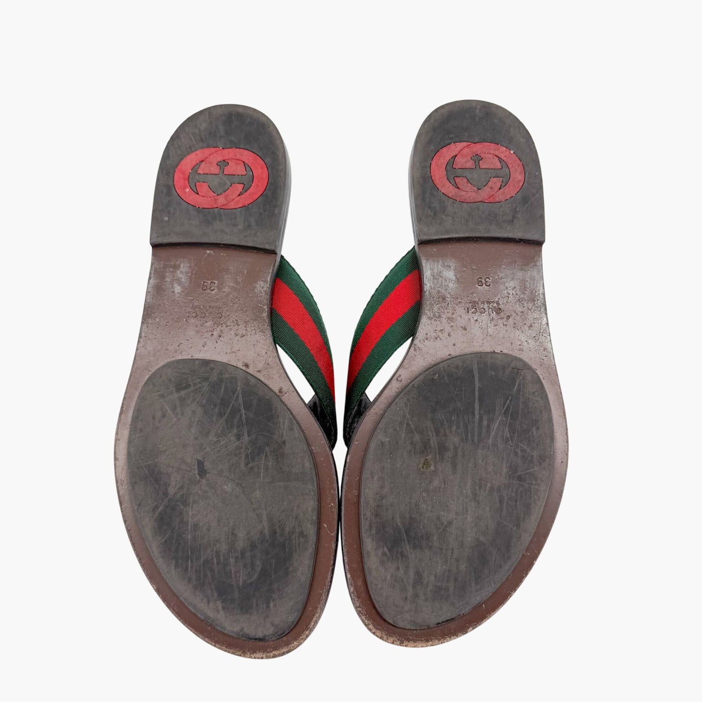 Gucci Kika Web Stripe Interlocking G Thong Sandals Size 39