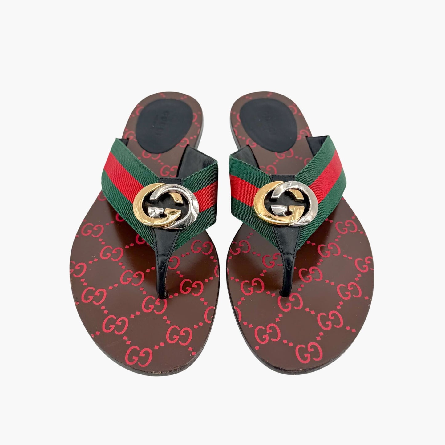 Gucci Kika Web Stripe Interlocking G Thong Sandals Size 39
