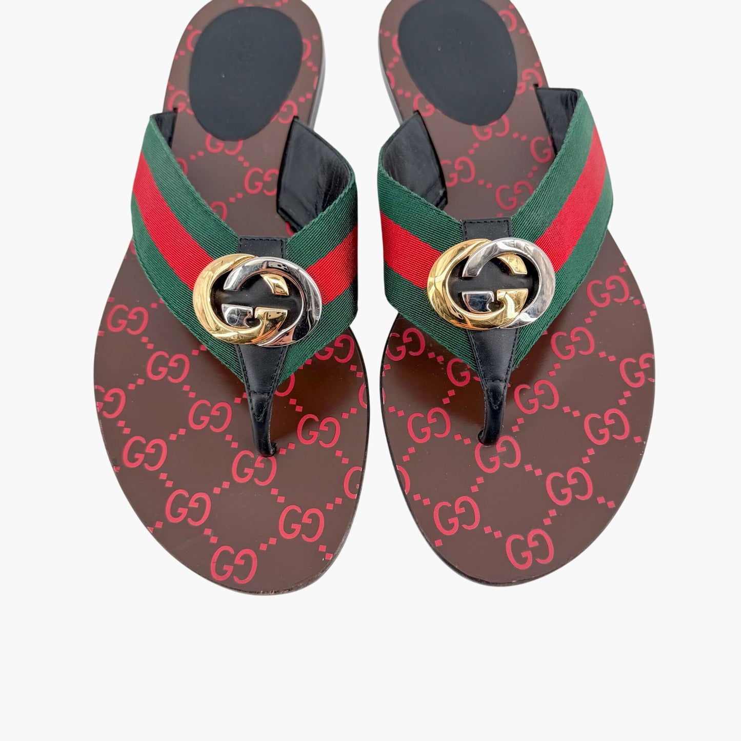 Gucci Kika Web Stripe Interlocking G Thong Sandals Size 39