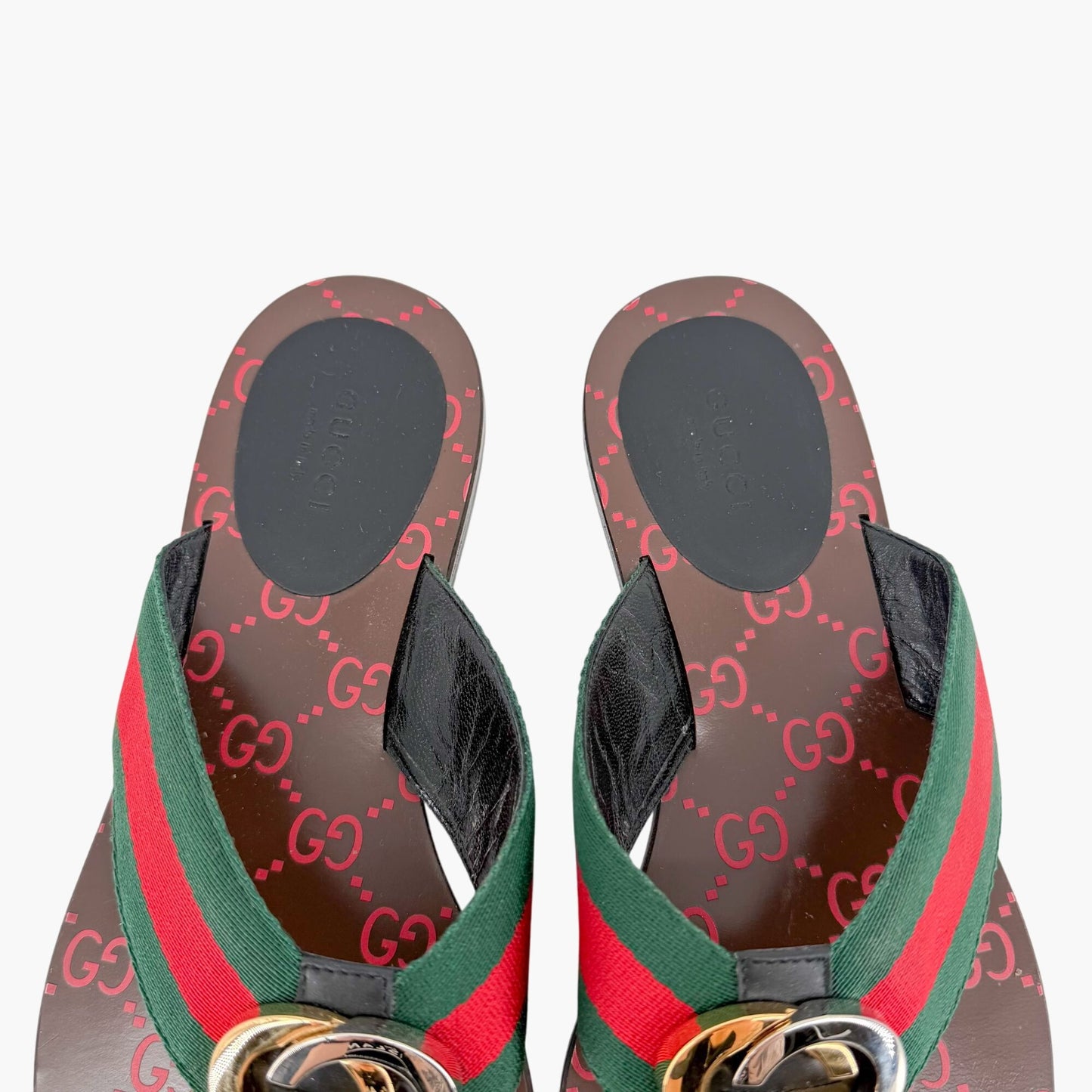 Gucci Kika Web Stripe Interlocking G Thong Sandals Size 39
