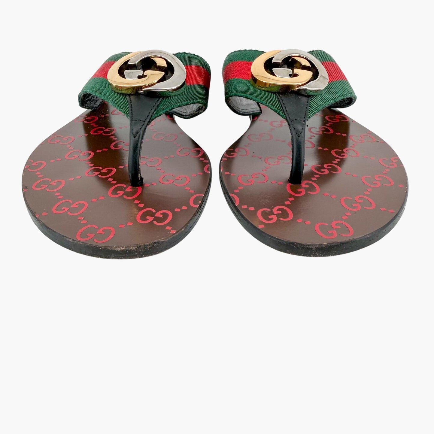 Gucci Kika Web Stripe Interlocking G Thong Sandals Size 39