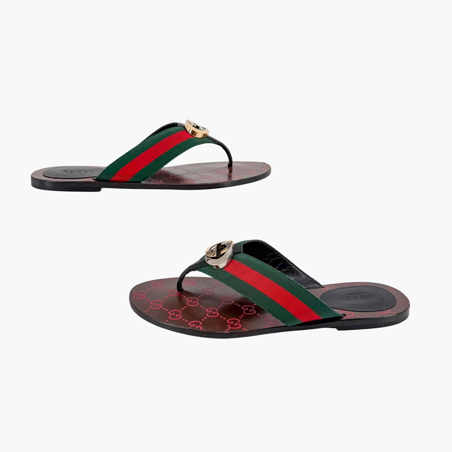 Gucci Kika Web Stripe Interlocking G Thong Sandals Size 39