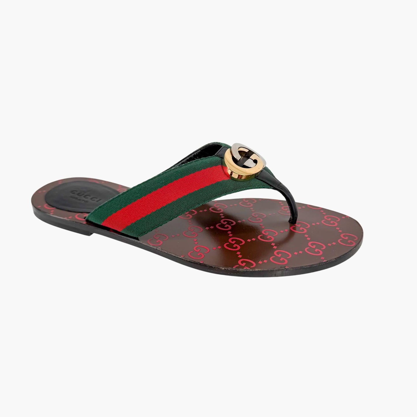 Gucci Kika Web Stripe Interlocking G Thong Sandals Size 39