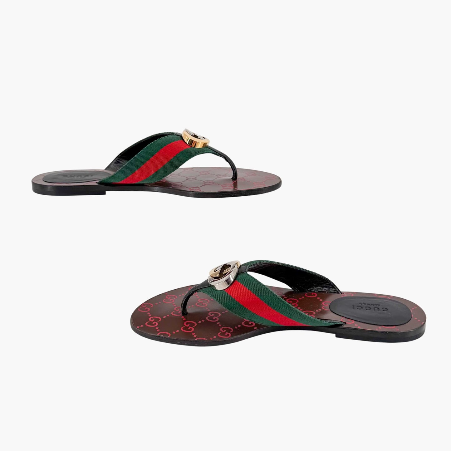 Gucci Kika Web Stripe Interlocking G Thong Sandals Size 39