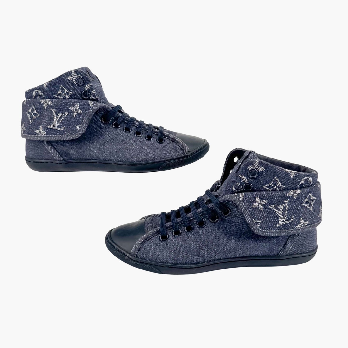 Louis Vuitton Brea Mid-Top Sneakers in Navy Monogram Denim – Size 37