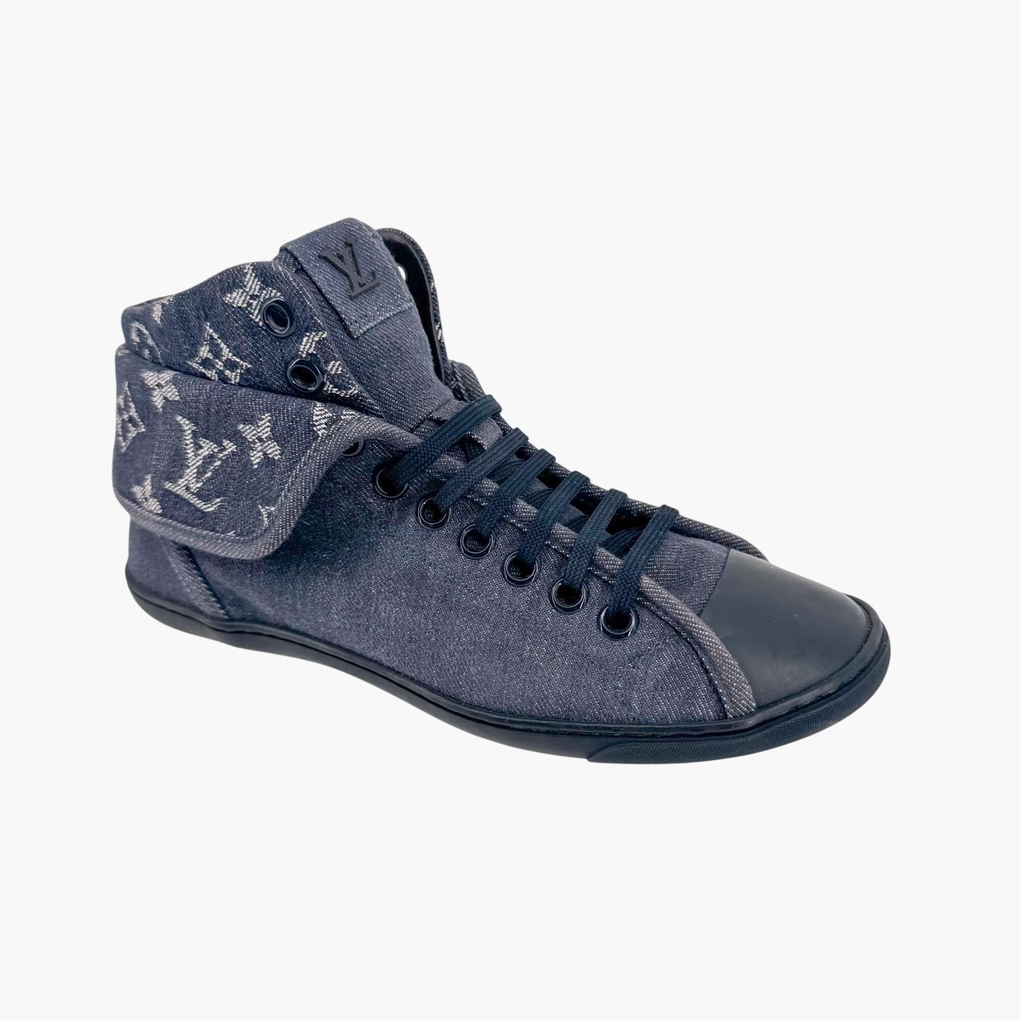 Louis Vuitton Brea Mid-Top Sneakers in Navy Monogram Denim – Size 37