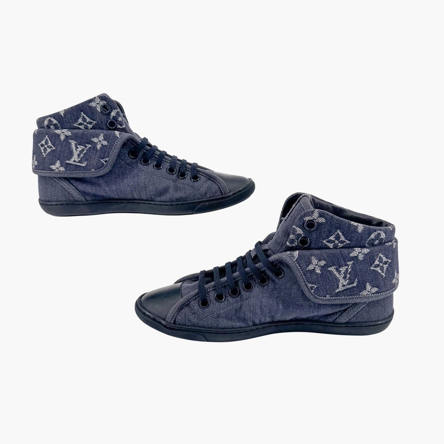 Louis Vuitton Brea Mid-Top Sneakers in Navy Monogram Denim – Size 37