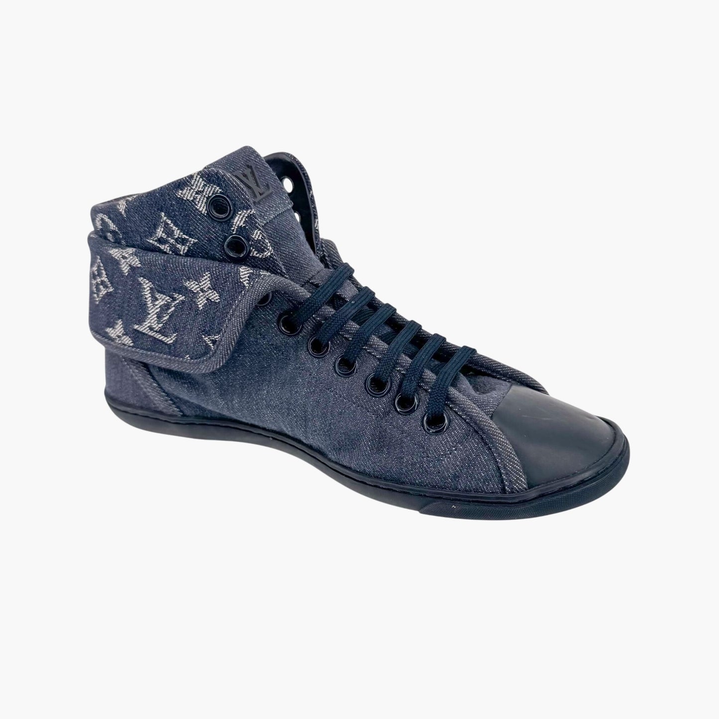 Louis Vuitton Brea Mid-Top Sneakers in Navy Monogram Denim – Size 37