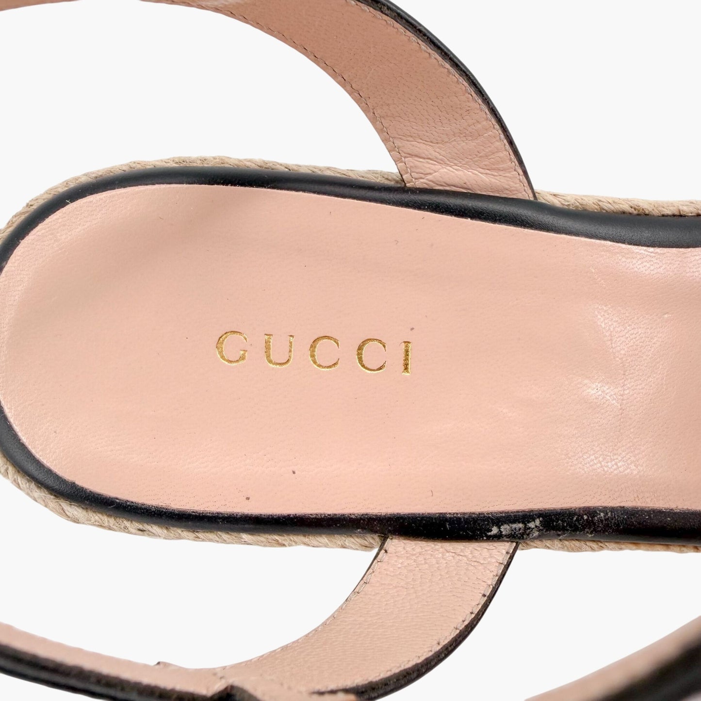 Gucci Black Leather Aitana GG Espadrille Wedge Sandals Size 41