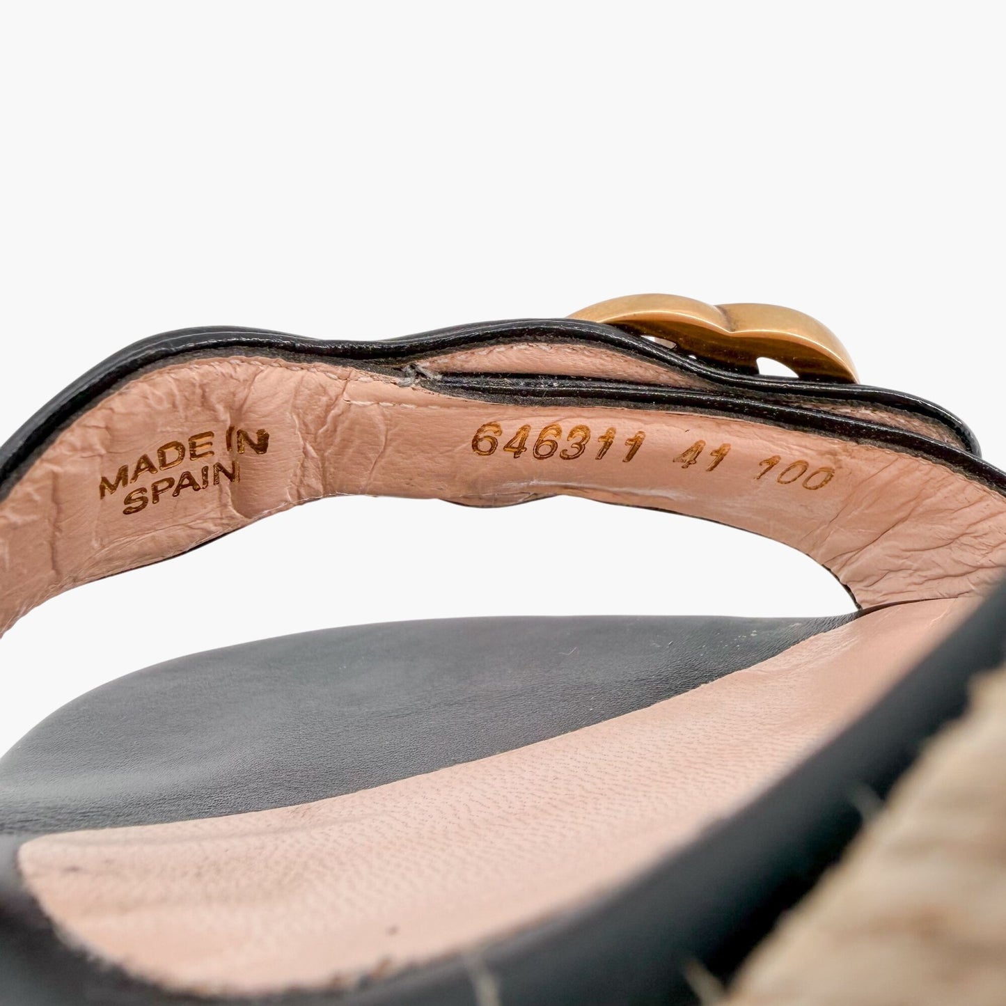 Gucci Black Leather Aitana GG Espadrille Wedge Sandals Size 41