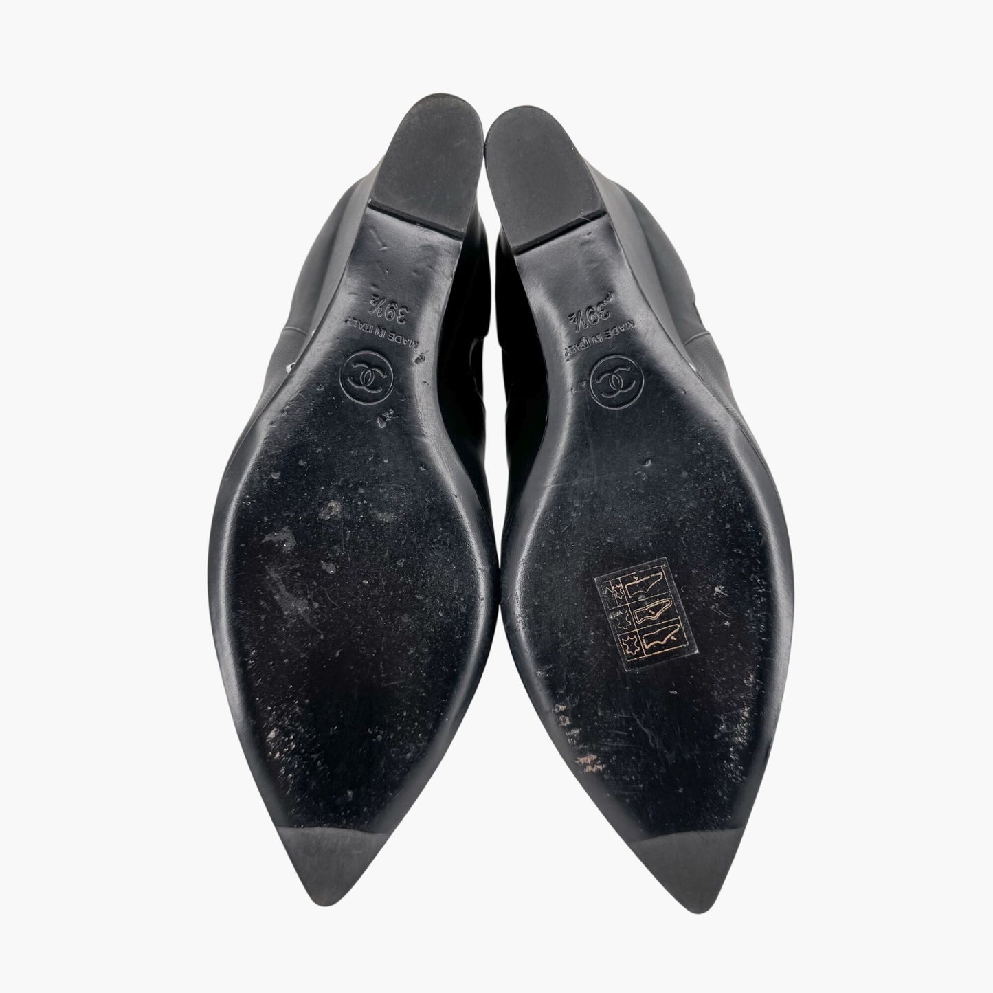 Chanel CC Chain Wedge Ankle Booties in Black Leather – Size 39.5