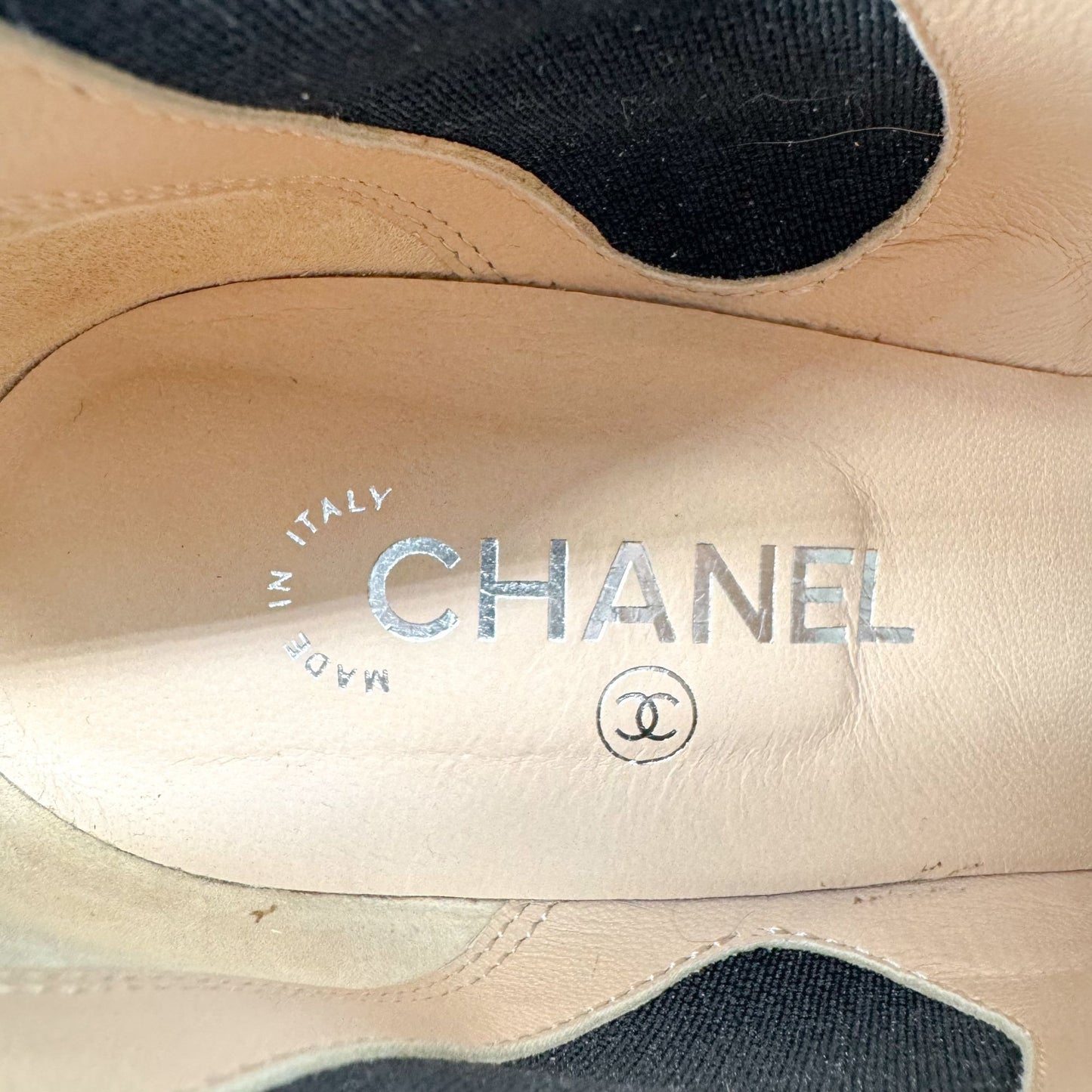 Chanel CC Chain Wedge Ankle Booties in Black Leather – Size 39.5