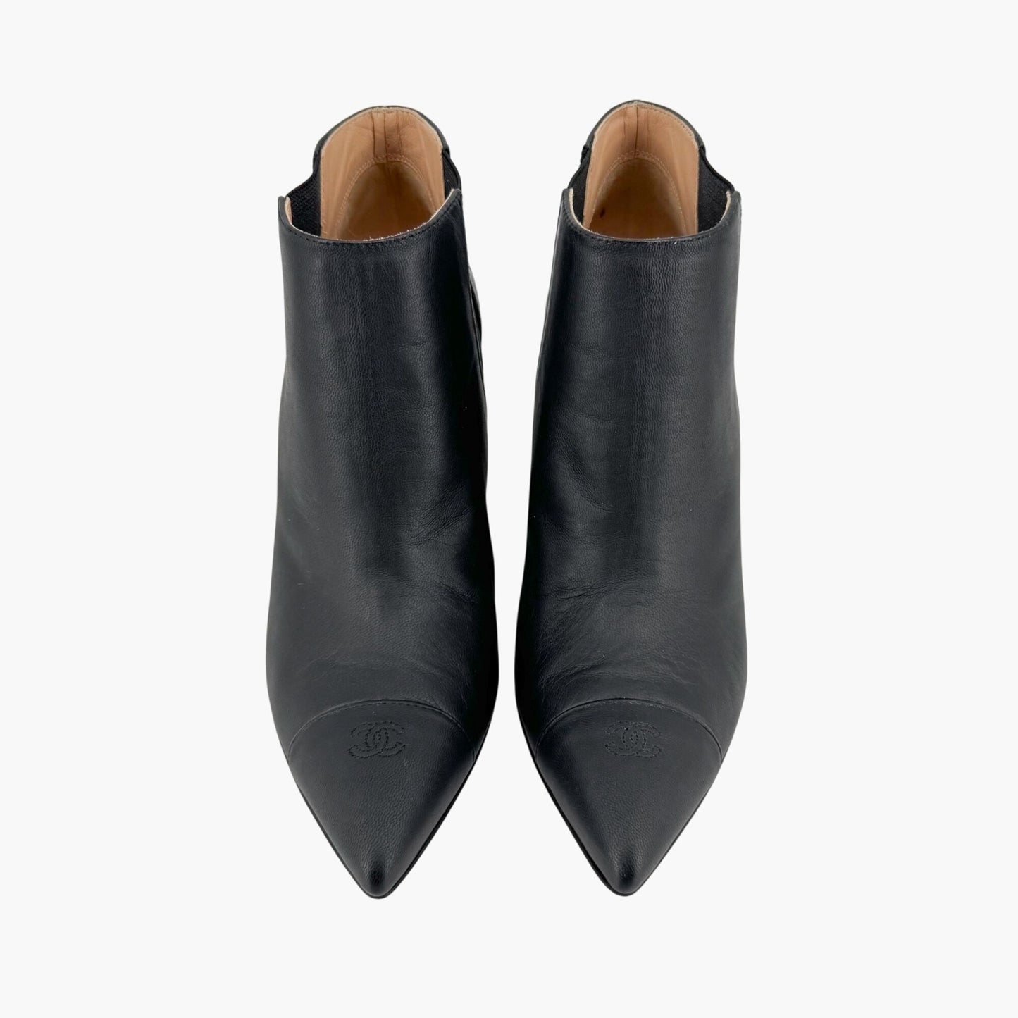Chanel CC Chain Wedge Ankle Booties in Black Leather – Size 39.5