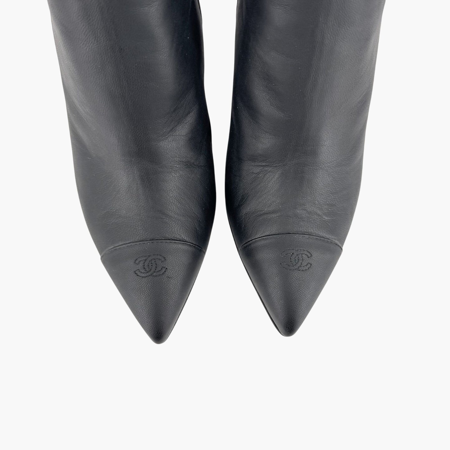 Chanel CC Chain Wedge Ankle Booties in Black Leather – Size 39.5