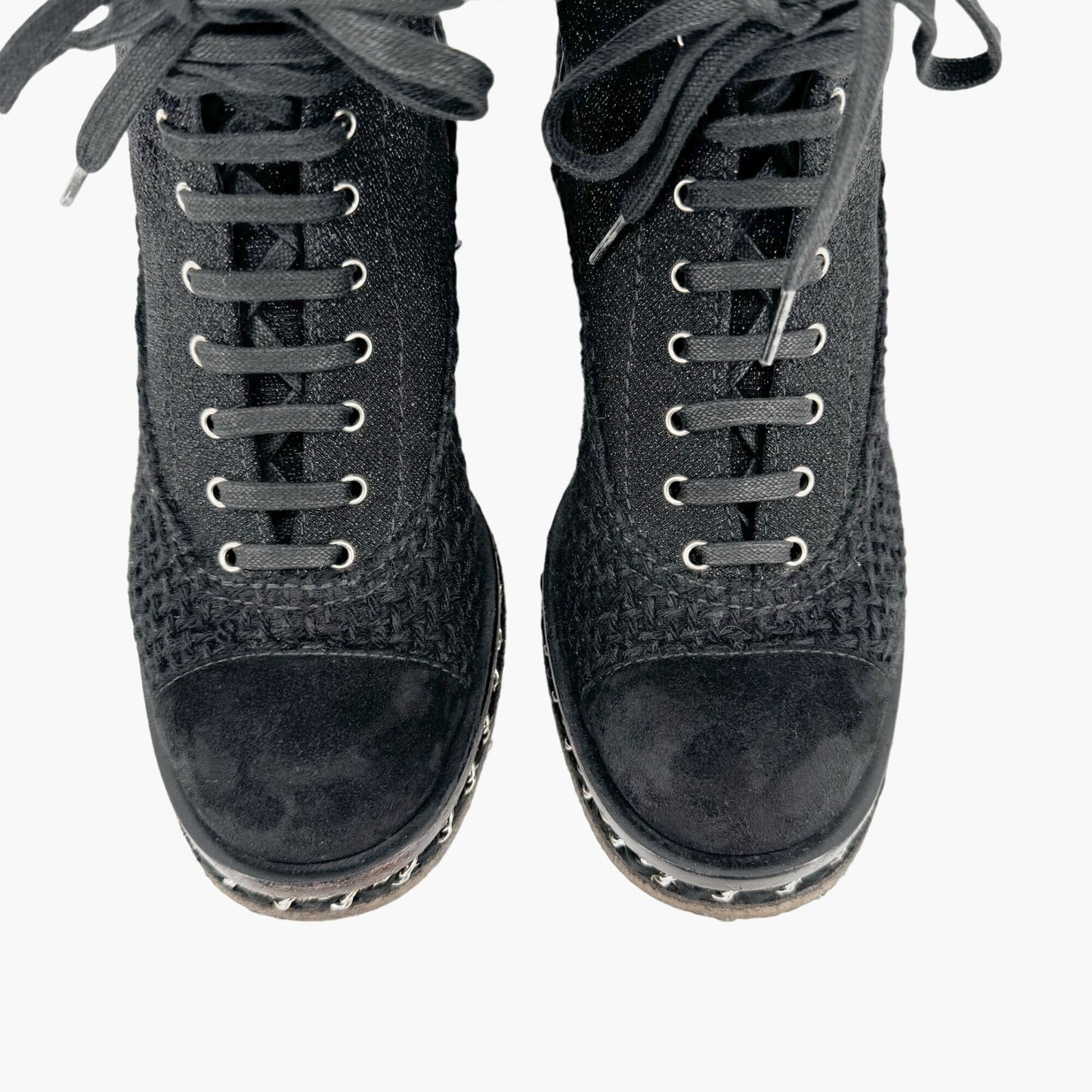 Chanel Quilted Tweed Combat Boots in Black Size 37