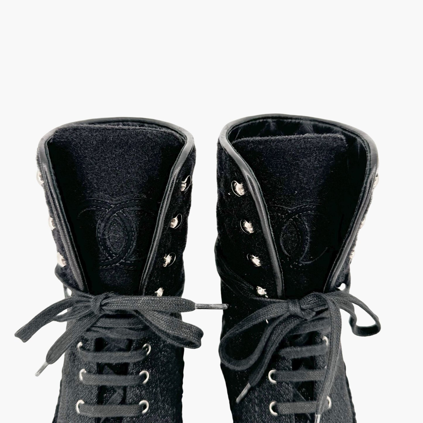 Chanel Quilted Tweed Combat Boots in Black Size 37