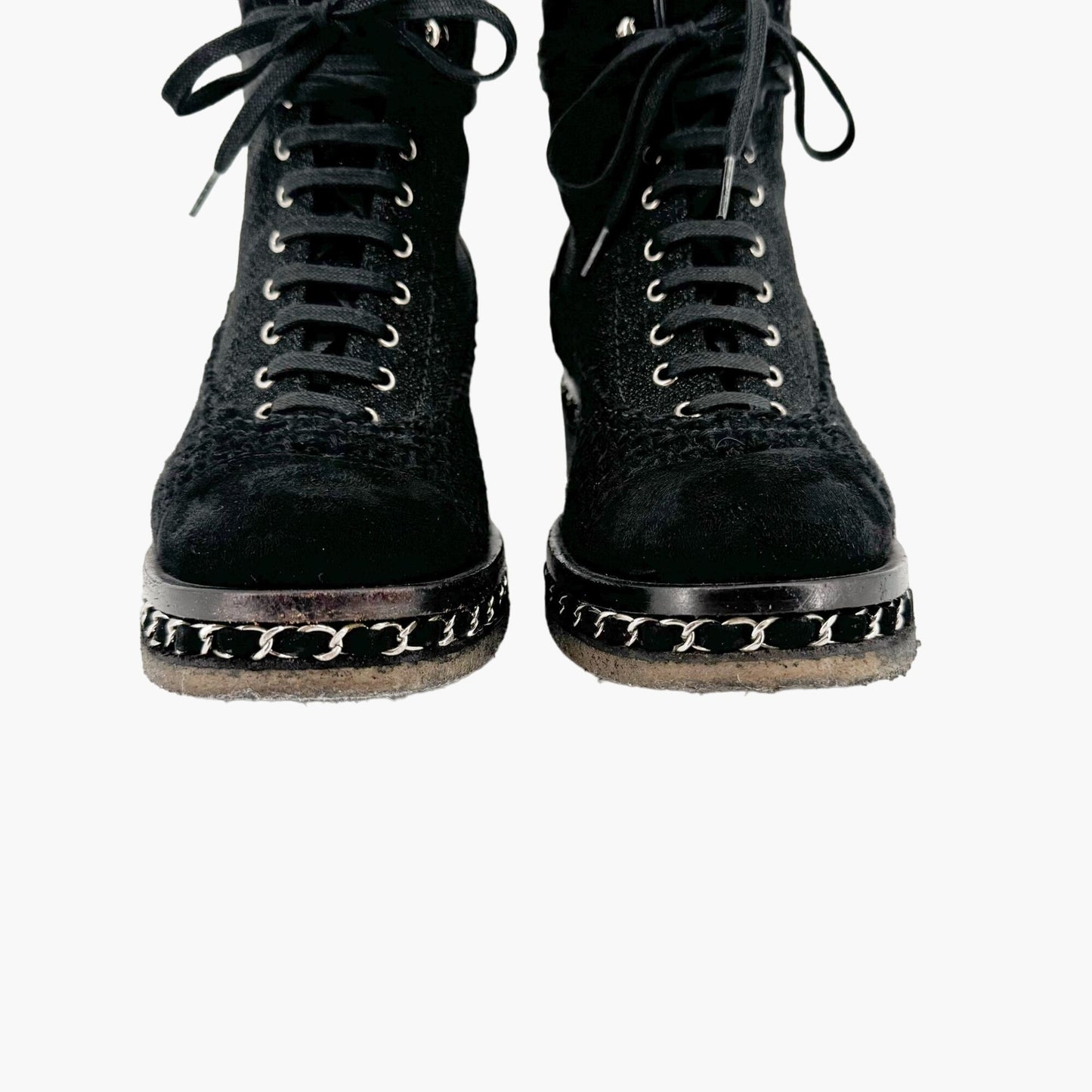 Chanel Quilted Tweed Combat Boots in Black Size 37