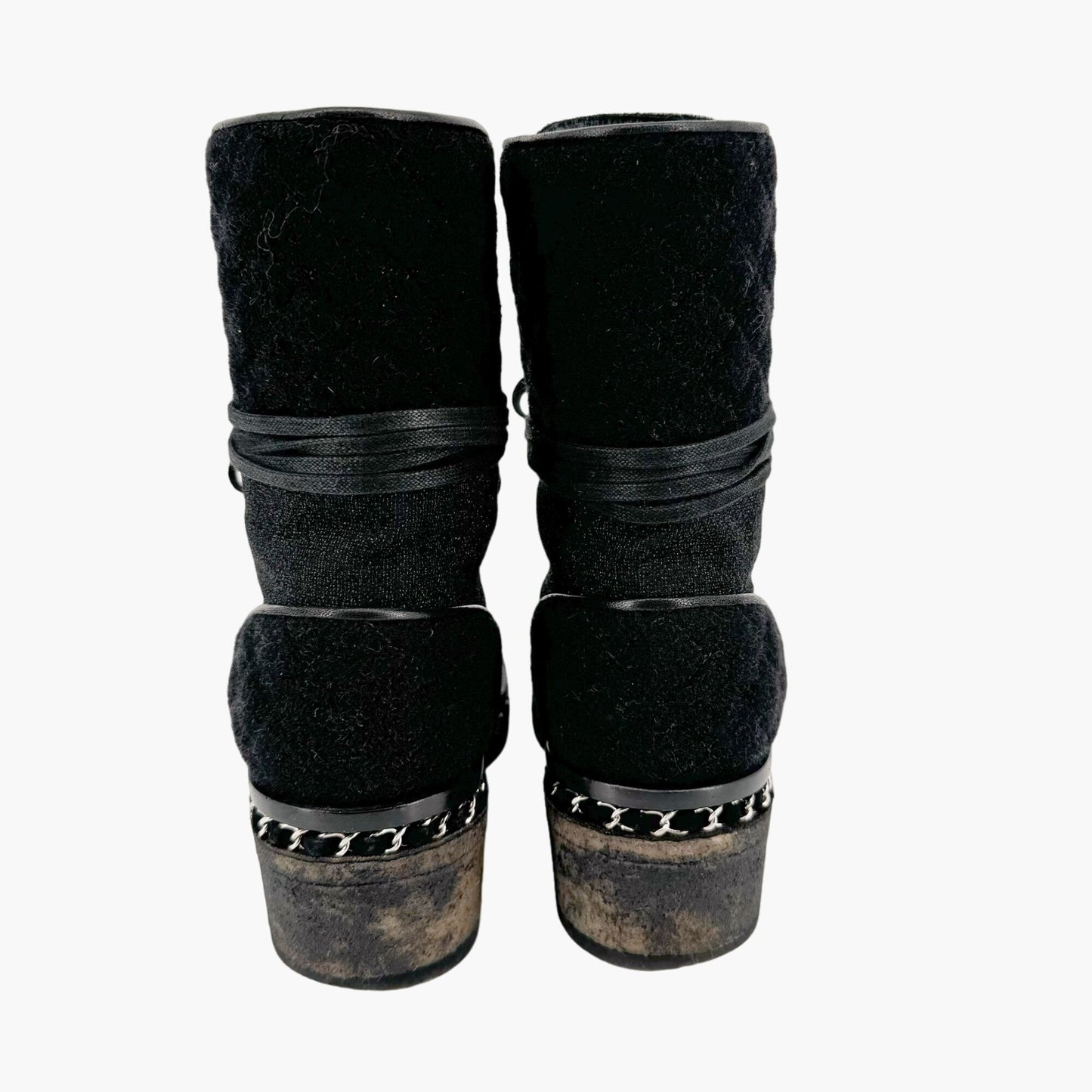 Chanel Quilted Tweed Combat Boots in Black Size 37