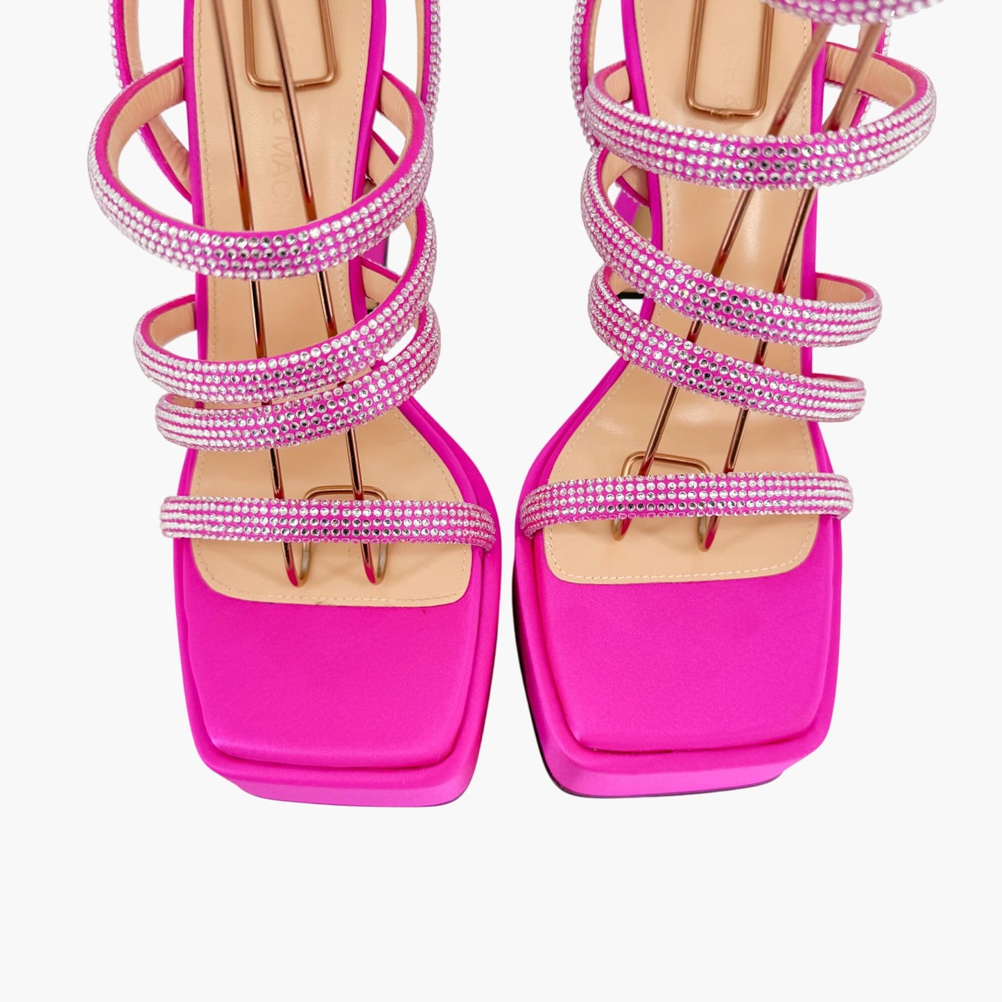 Mach & Mach Sydney Crystal-Embellished Platform Sandals in Pink Satin Size 37.5