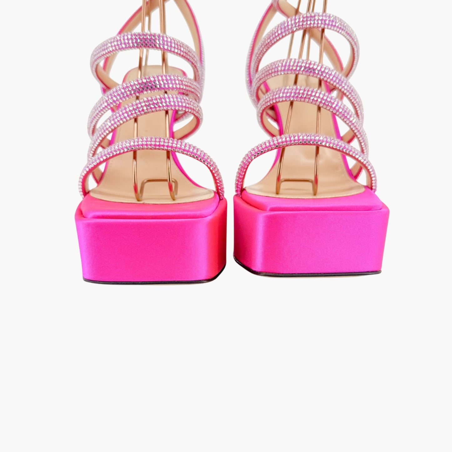 Mach & Mach Sydney Crystal-Embellished Platform Sandals in Pink Satin Size 37.5