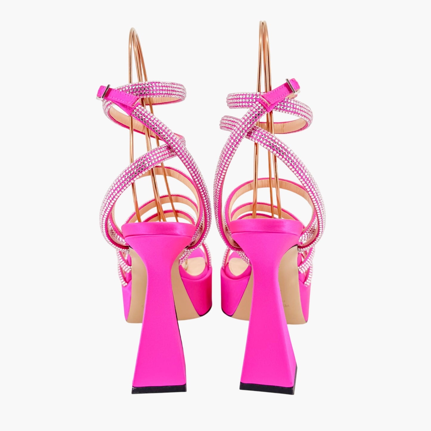 Mach & Mach Sydney Crystal-Embellished Platform Sandals in Pink Satin Size 37.5