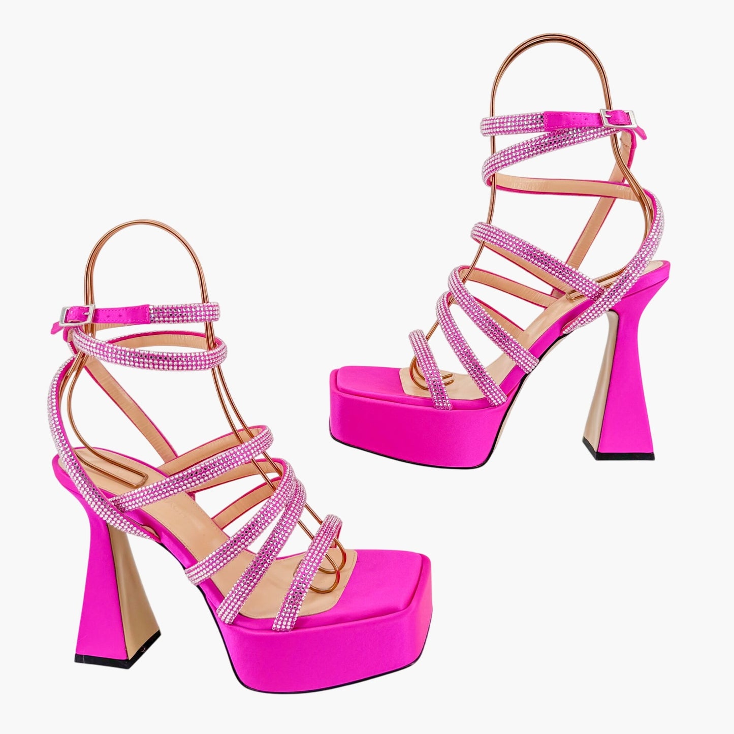 Mach & Mach Sydney Crystal-Embellished Platform Sandals in Pink Satin Size 37.5
