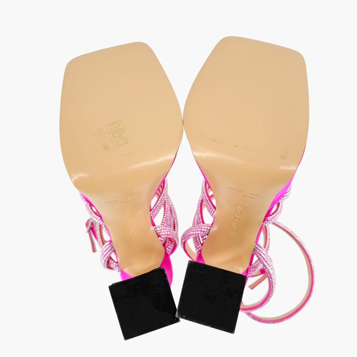 Mach & Mach Sydney Crystal-Embellished Platform Sandals in Pink Satin Size 37.5