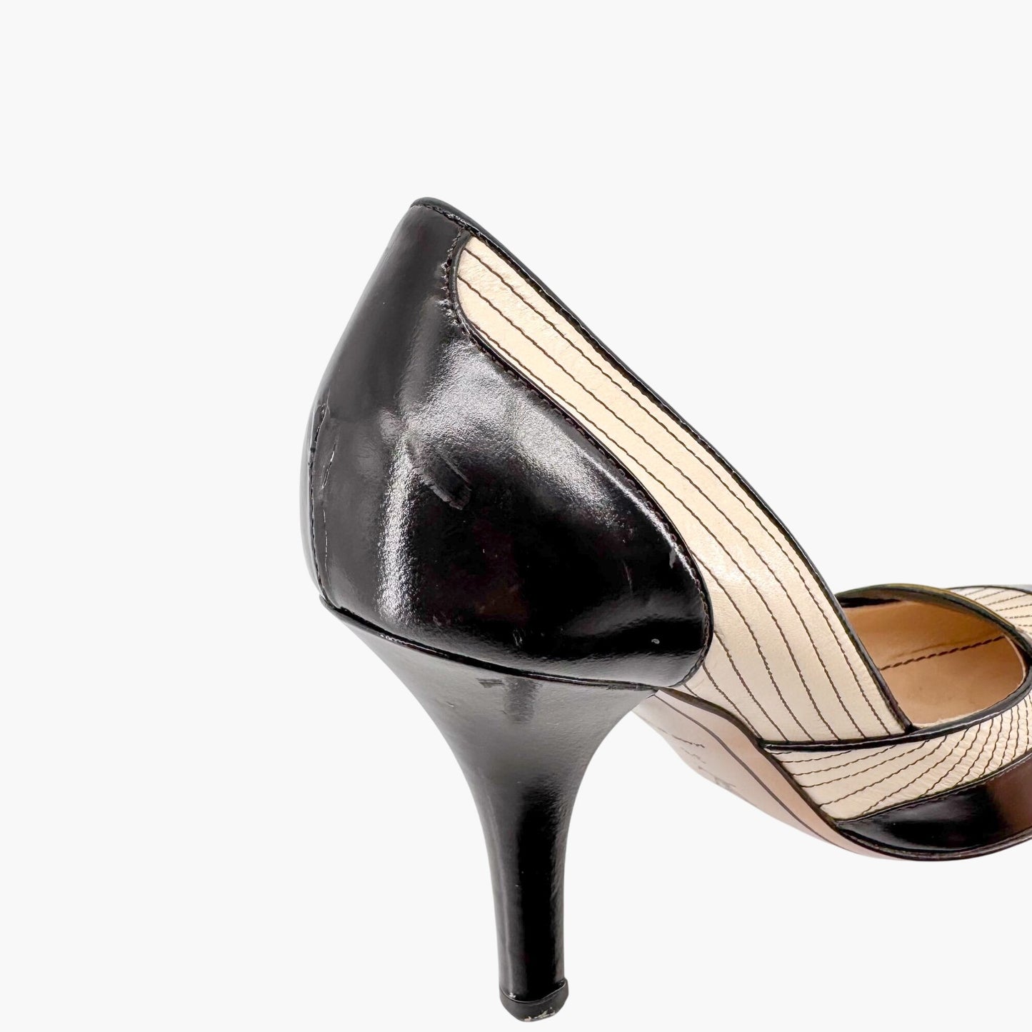 Louis Vuitton Logo Strap Pumps in Black & Cream Leather Size 38