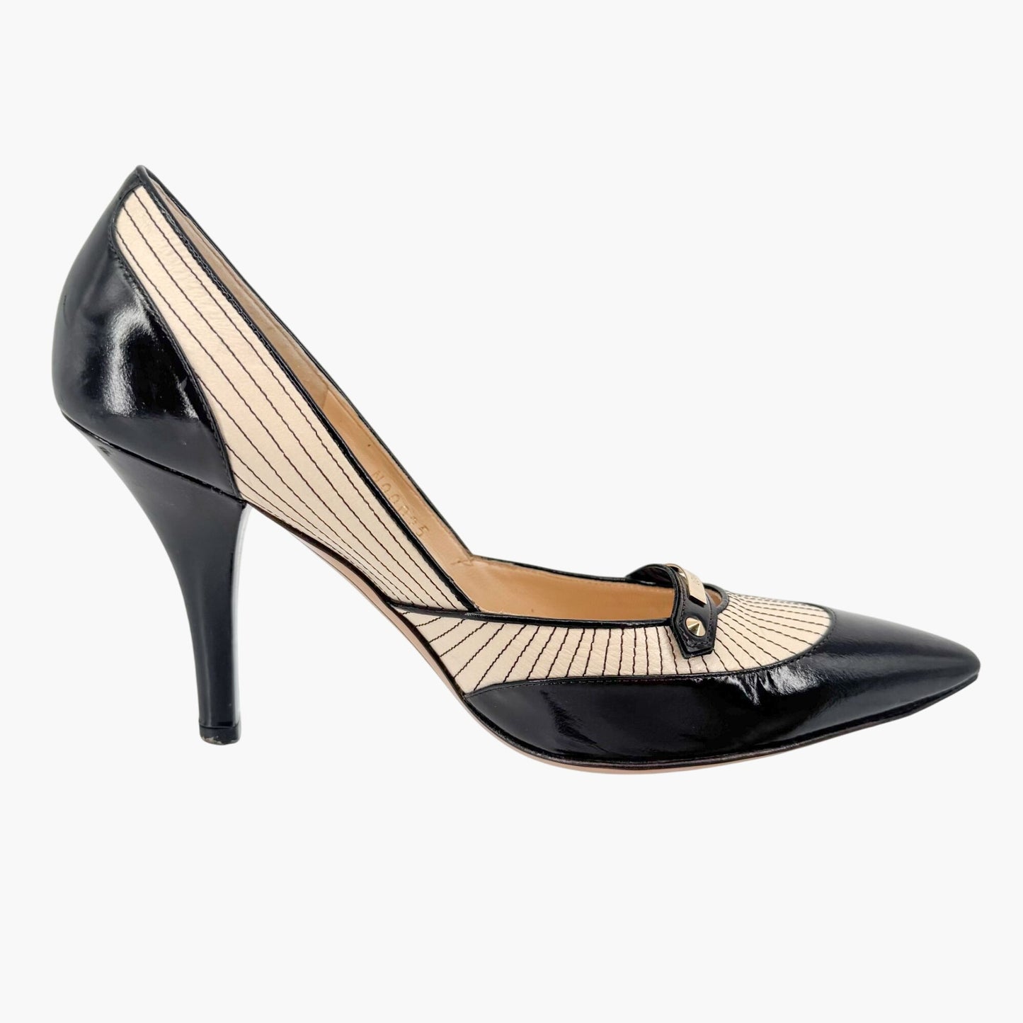 Louis Vuitton Logo Strap Pumps in Black & Cream Leather Size 38