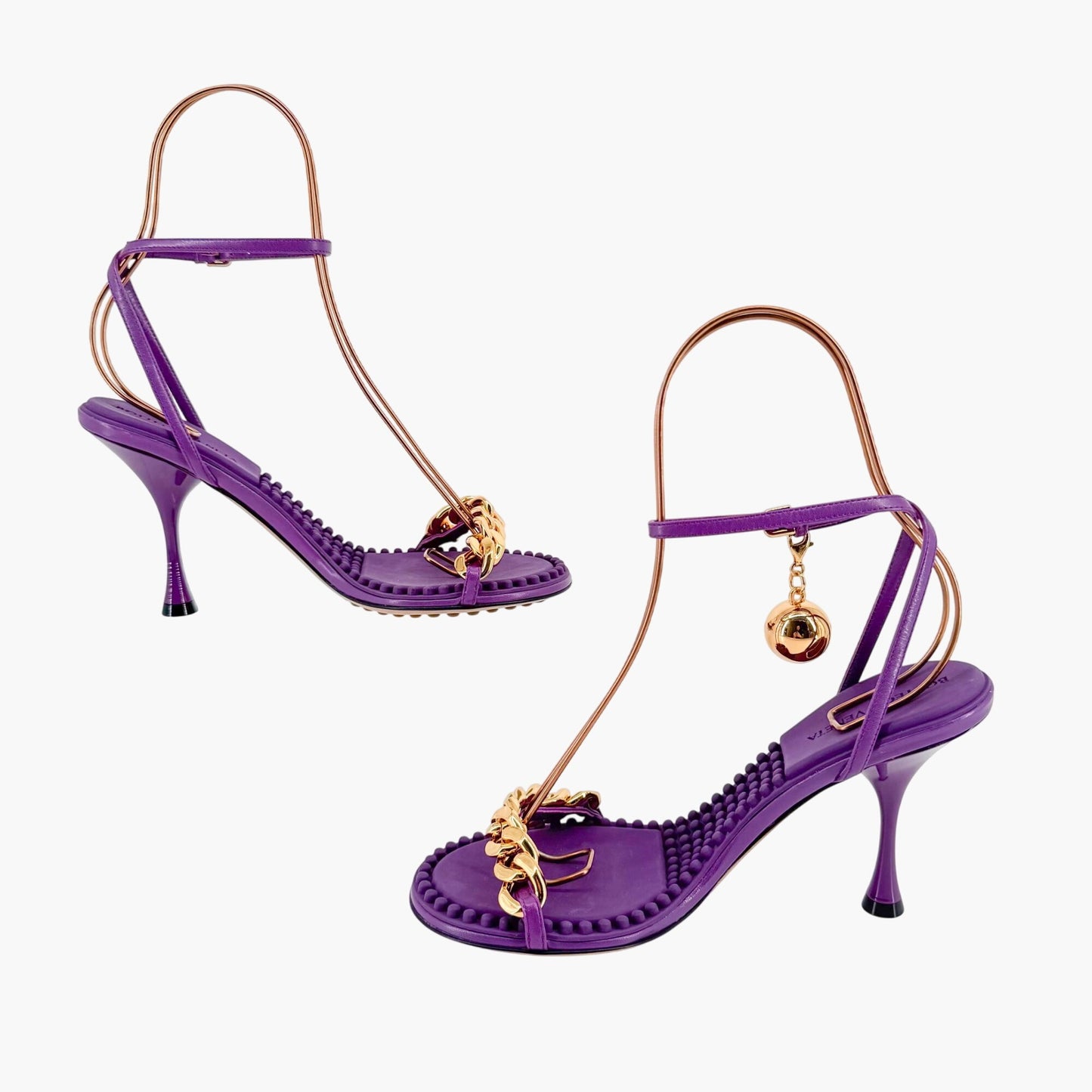 Bottega Veneta Dot Chain Sandals in Purple Leather with Gold Accent – Size 37