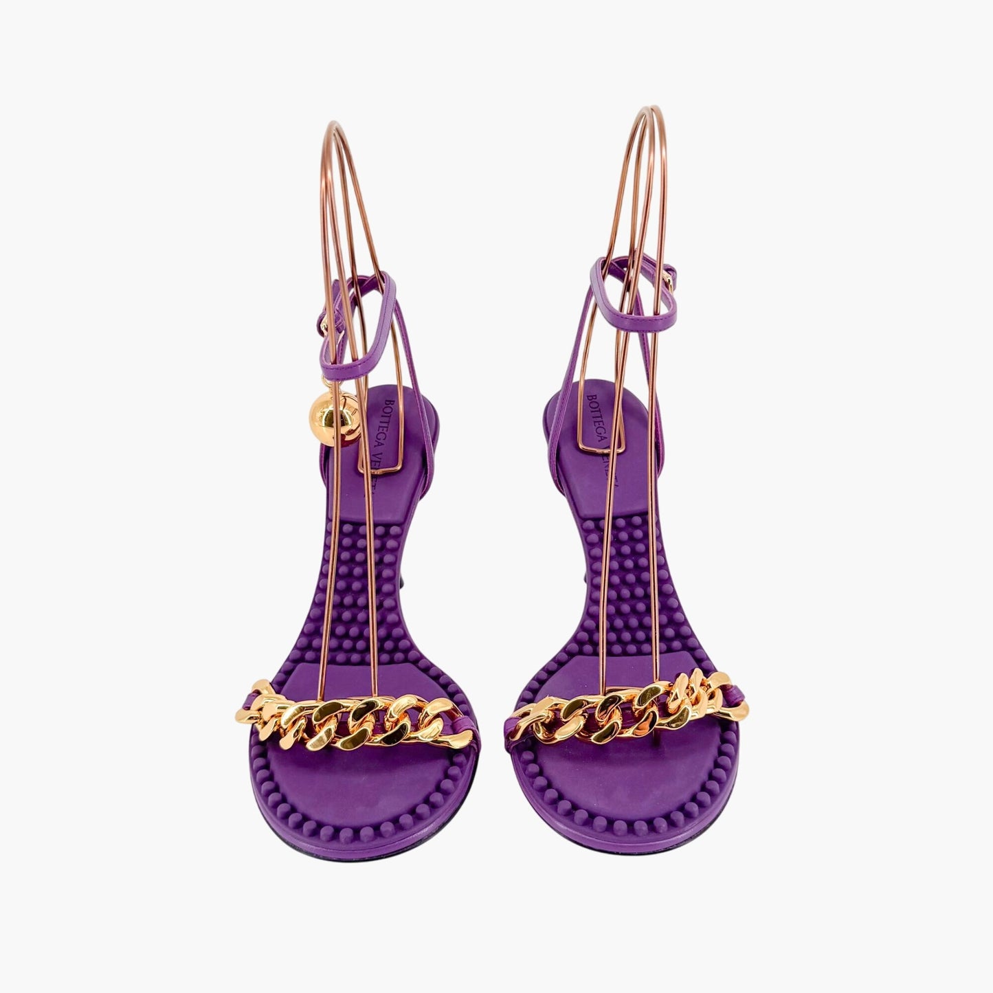 Bottega Veneta Dot Chain Sandals in Purple Leather with Gold Accent – Size 37