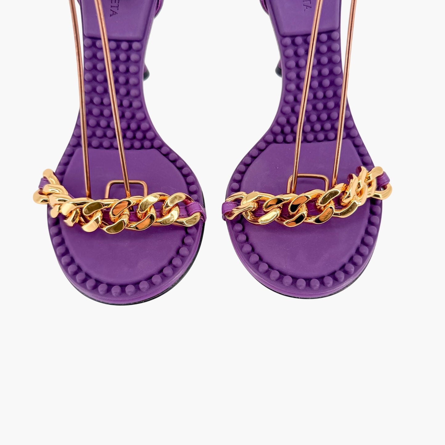 Bottega Veneta Dot Chain Sandals in Purple Leather with Gold Accent – Size 37