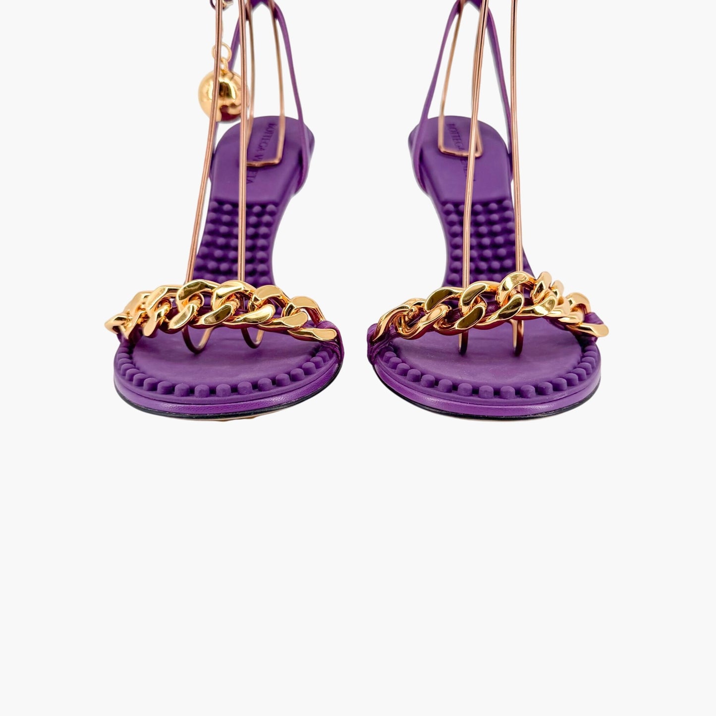 Bottega Veneta Dot Chain Sandals in Purple Leather with Gold Accent – Size 37