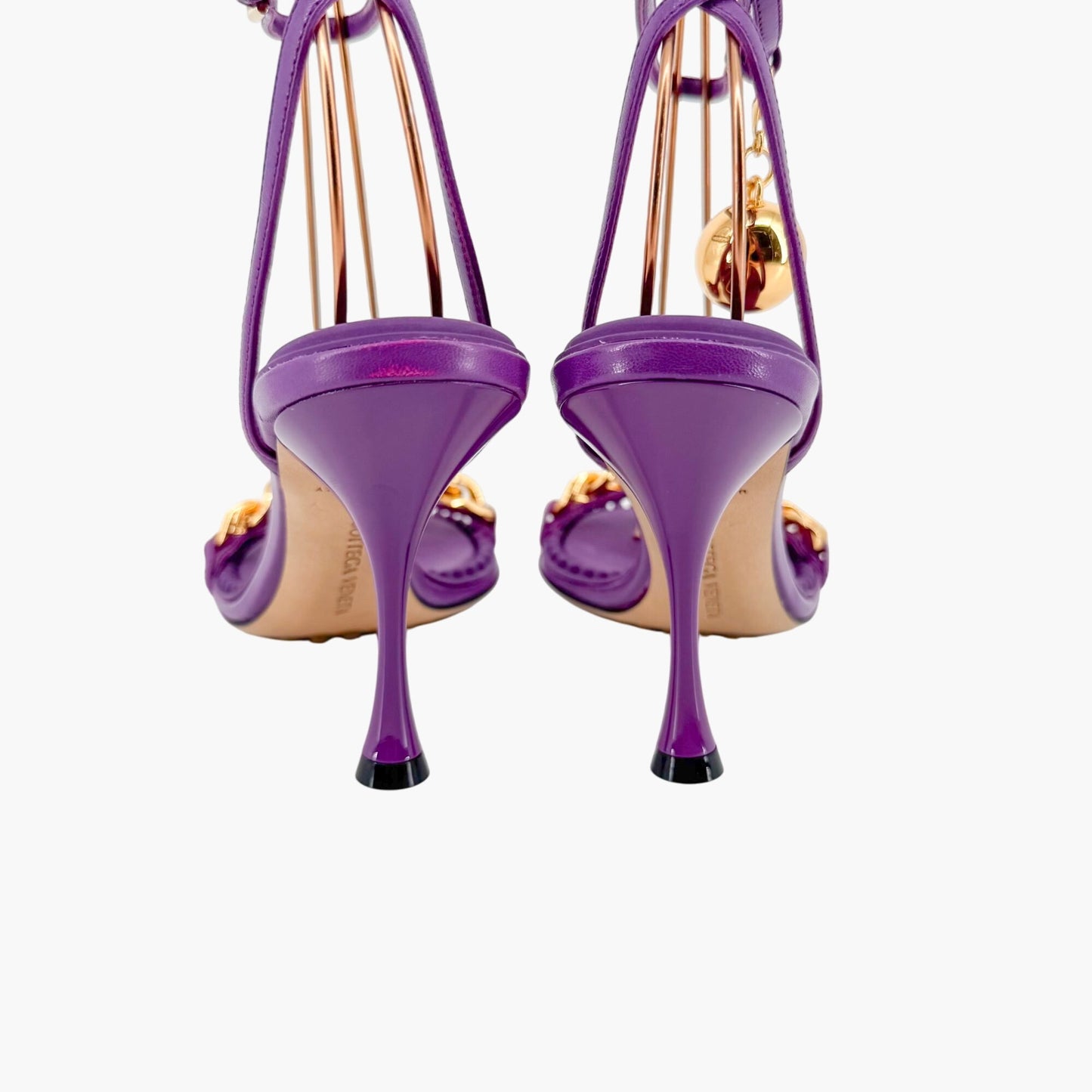 Bottega Veneta Dot Chain Sandals in Purple Leather with Gold Accent – Size 37