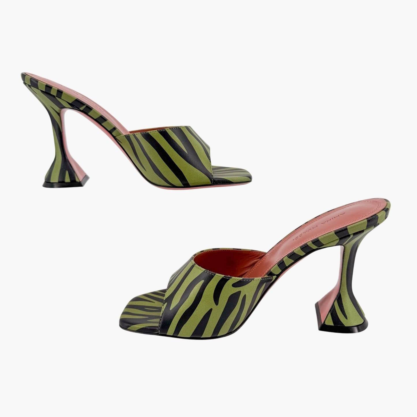 Amina Muaddi Green Zebra Lupita Flared Heel Mules Size 37.5